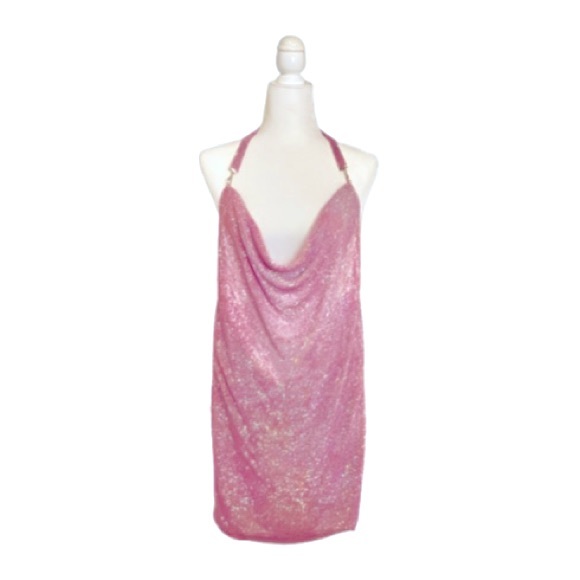 Custom Made Halter Dress With Pink Shimmering Rhinestones - Size 2 - Picture 2 of 12
